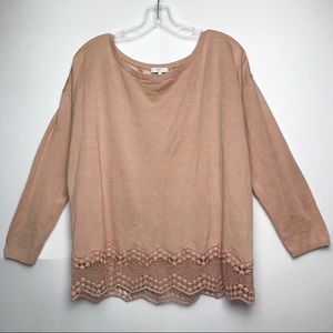 Joie Peach Long Sleeve Loose Fit Lace Back Sweater